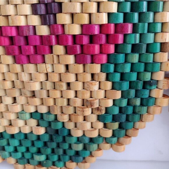 Vtg Pair of Boho Bamboo Wooden Beaded Cat Dog Trivets Kitchen Hot Plate Wall Art - Picture 7 of 9